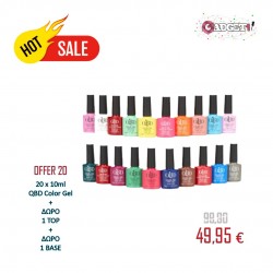 OFFER| 20 ημιμόνιμα βερνίκια νυχιών 10ml qbd gel polish + δώρο 1 top coat + 1 base coat