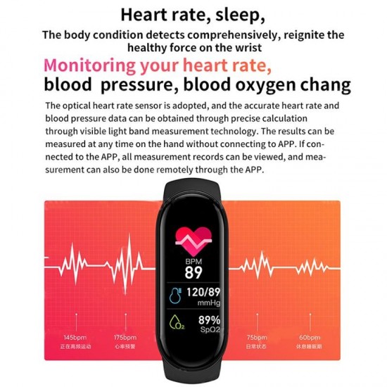 M6 1.56 Full Screen Display Smart Bracelet Blood Oxygen Fitness Tracker Heart Rate Monitor Bluetooth Smart Band6