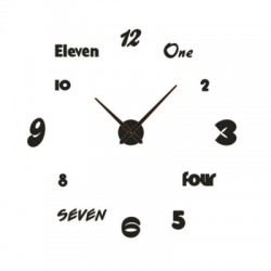Μεγέθυνση Αυτοκόλλητο Ρολόι Τοίχου 3D 120εκ. Μαύρο με Γράμματα και Αριθμούς