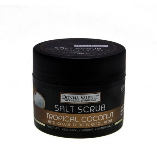 DONNA VALENTE SALT SCRUB - TROPICAL COCONUT - ANTI-CELLULITE BODY EXFOLIATOR - 250G