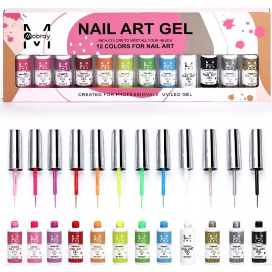 Mobray 12 Χρώματα Nail Art Gel Για Λεπτές Γραμμές Και Εύκολη Δημιουργία Γαλλικού