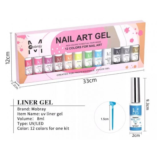 Mobray 12 Χρώματα Nail Art Gel Για Λεπτές Γραμμές Και Εύκολη Δημιουργία Γαλλικού