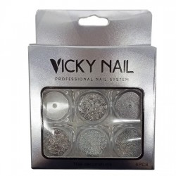 VICKY NAIL GLITTER ΣΚΟΝΗ ΓΙΑ ΝΥΧΙΑ SILVER ΣΕΤ 6 ΤΕΜΑΧΙΩΝ