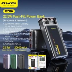 Awei P78K Power Bank 20000mAh 22.5W Μαύρο