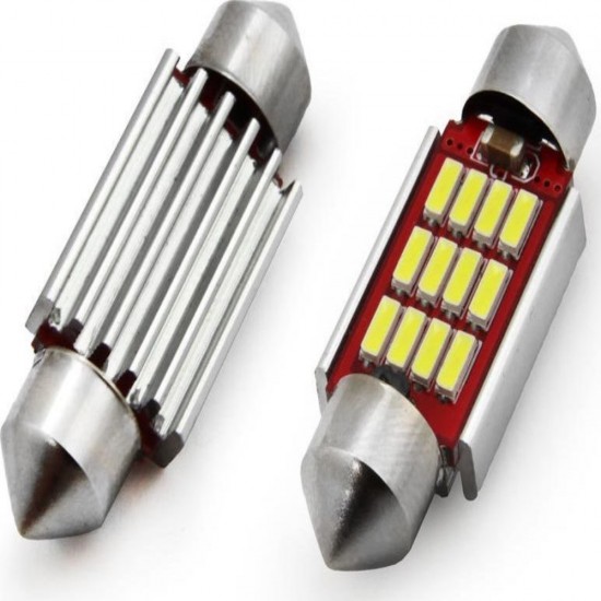 Λάμπα Led Festoon 39mm C5W Canbus 12v 12smd LED Ψυχρό Λευκό-σετ 2τμχ AM-LAM9990