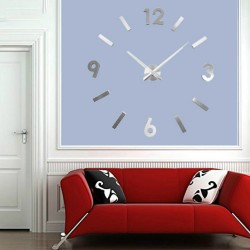 Μεγάλο Τρισδιάστατο 3D Ρολόι Modern Large 3D Wall Clock Hour Numbers Do It Yourself Silver SS-G3530