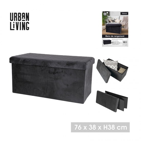 Πτυσσόμενο Βελούδινο Σκαμπό με Αποθηκευτικό Χώρο 76 x 38 x 38 cm Χρώματος Μαύρο Urban Living 53376