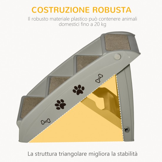 Πτυσσόμενη σκάλα για σκύλους PawHut με 4 αντιολισθητικά σκαλοπάτια, κατοικίδια έως 20 κιλά, γκρι