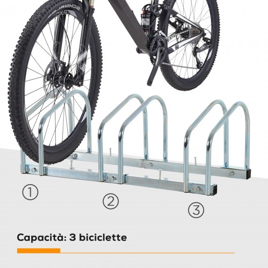 HOMCOM Σχάρα Ποδηλάτων Στάθμευσης για 3 Ποδήλατα σε Ατσάλι, 76x33x27 cm, Ασημί