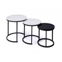 Σετ Μεταλλικά Στρογγυλά Βοηθητικά Τραπέζια Nesting 45 x 45 cm 3 τμχ Χρώματος Μαύρο Glam Idomya 30088809