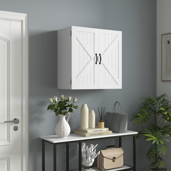 kleankin Country Style Ξύλινο ντουλάπι τοίχου μπάνιου με ρυθμιζόμενο ράφι, 60x30x60cm, Λευκό