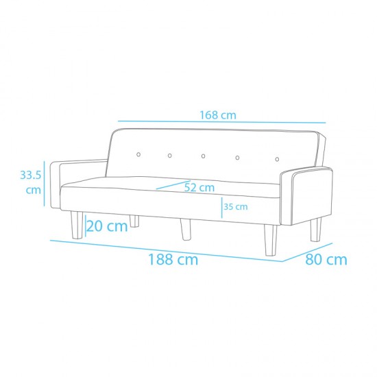Τριθέσιος Καναπές Κρεβάτι 188 x 80 x 97 cm Χρώματος Τιρκουάζ Shally Dogan 02840125