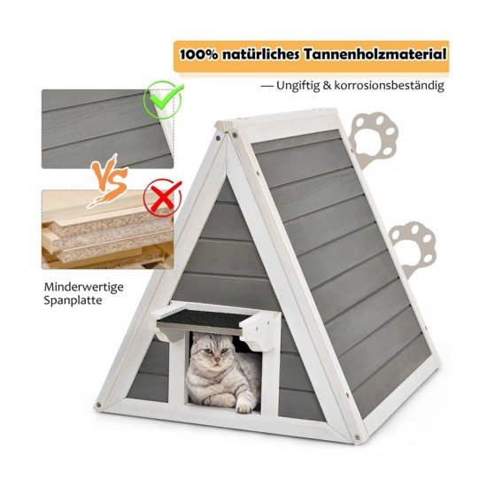 Ξύλινο Σπίτι Γάτας με Αδιάβροχη Οροφή 50 x 55 x 52 cm Costway PS7437