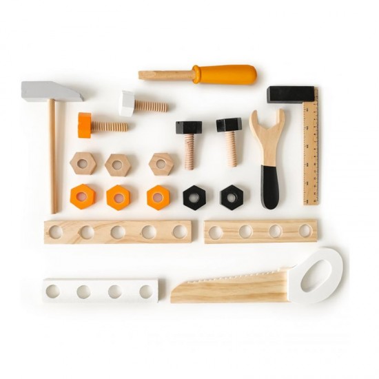 Ξύλινος Παιδικός Πάγκος Εργασίας με 32 Εργαλεία 45 x 28 x 49 cm Ecotoys 1176N-White